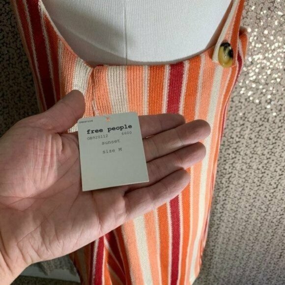 Free People NWT Size Medium Button Down Blouse Sunset Orange Red Stripes - Picture 5 of 8